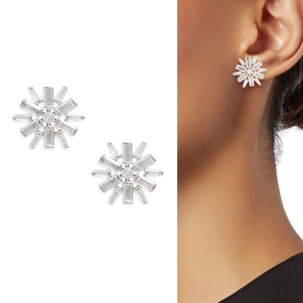 Adriana Orsini Deco 18K Rhodium Plated & Cubic Zirconia Stud Earrings NWT